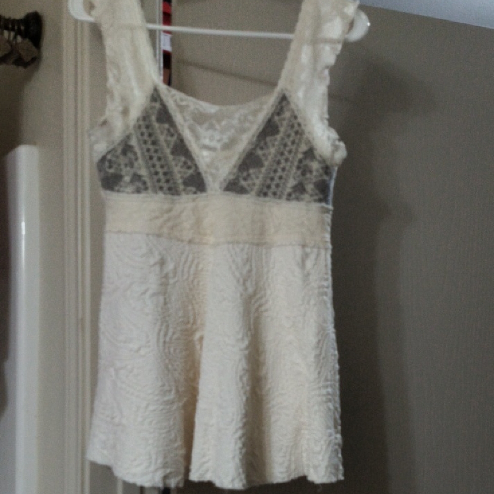 Free People Cream and Gray Lace Tank Top